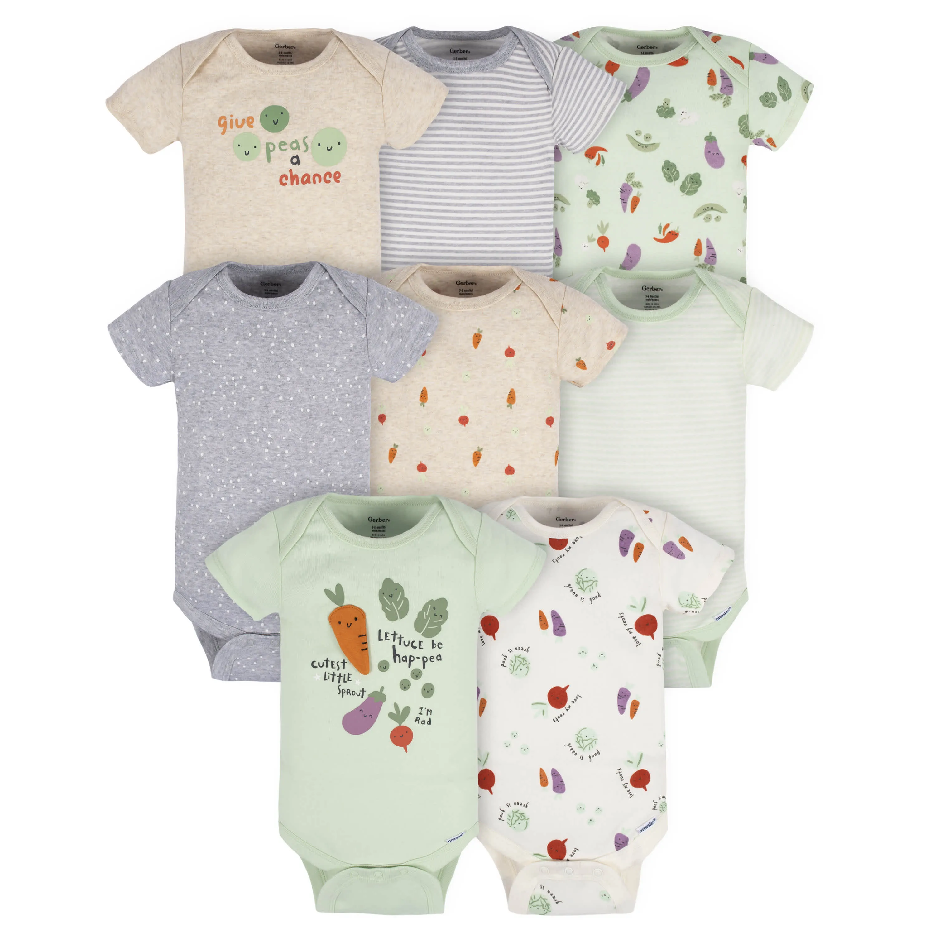 8-Pack Baby Neutral Happy Veggies Onesies Bodysuits