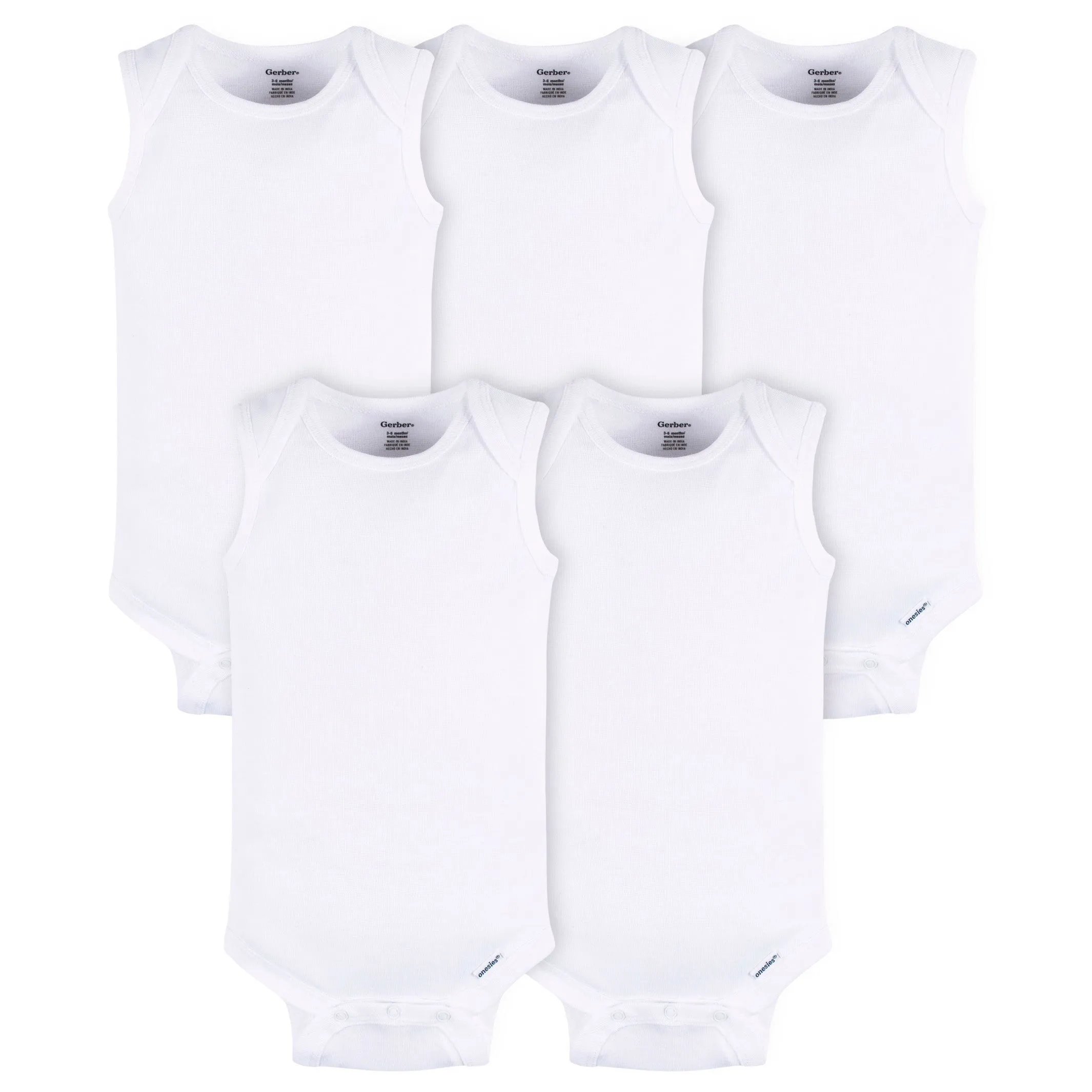 5- Baby Neutral White Sleeveless Onesies Bodysuits