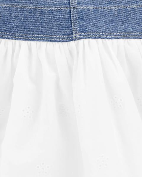 Oshkosh Eyelet Denim Jumper Dress with Scalloped Peter Pan Collar Bodysuit