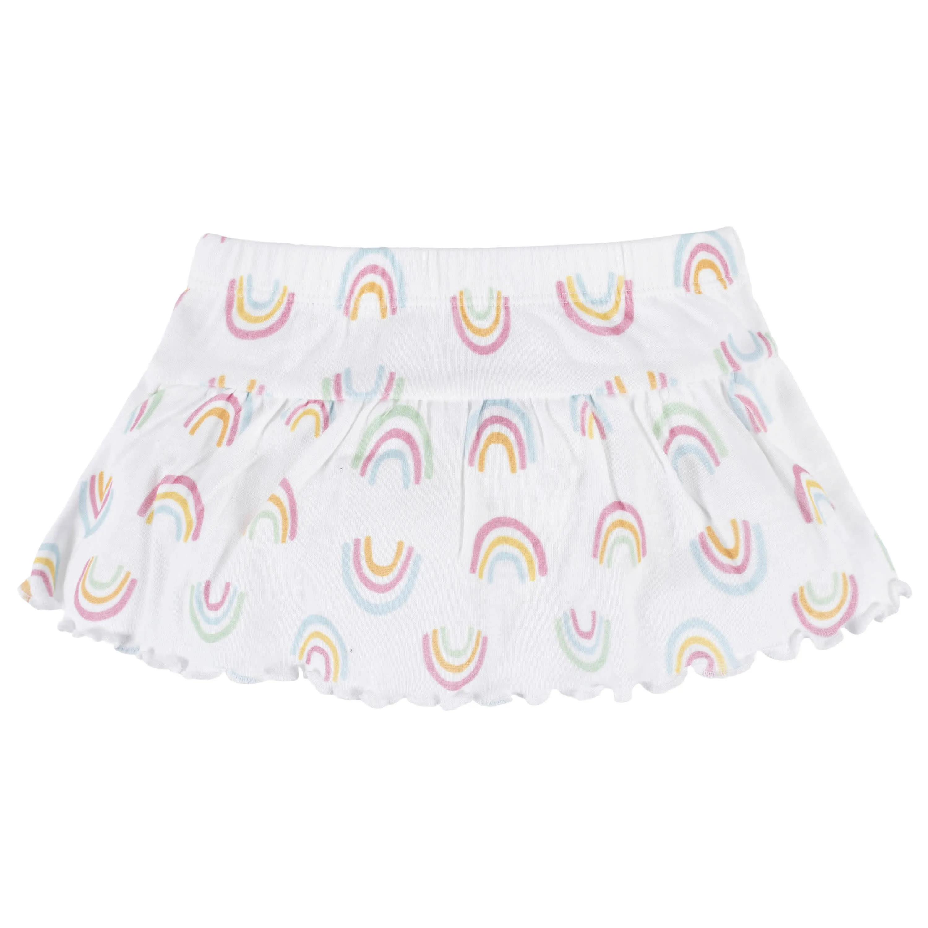 4-Piece Baby Girls Dots Of Rainbows Onesies Bodysuit, Tee, Skort & Pant Set