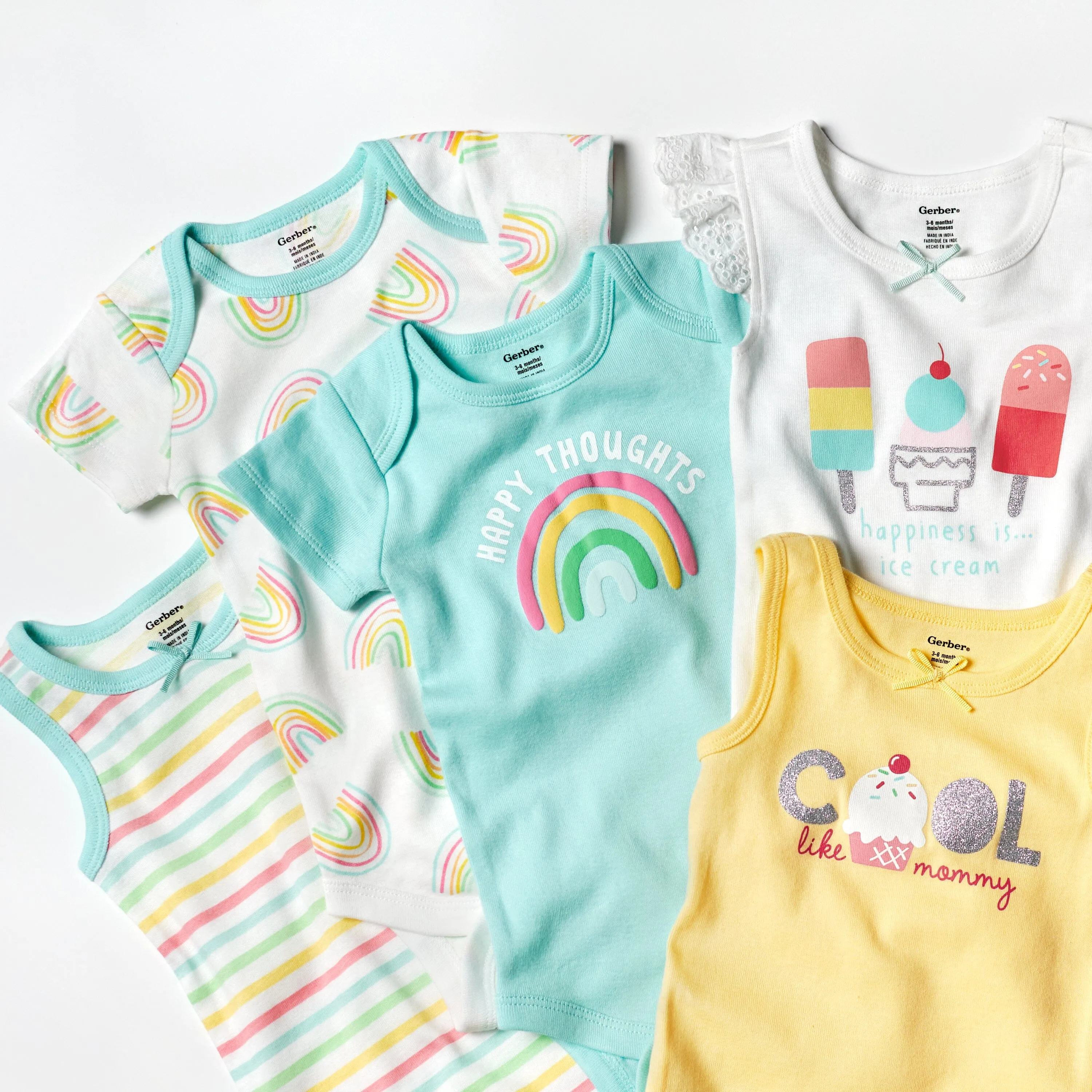 4-Pack Baby Girls Dots Of Rainbows Short Sleeve Onesies Bodysuits