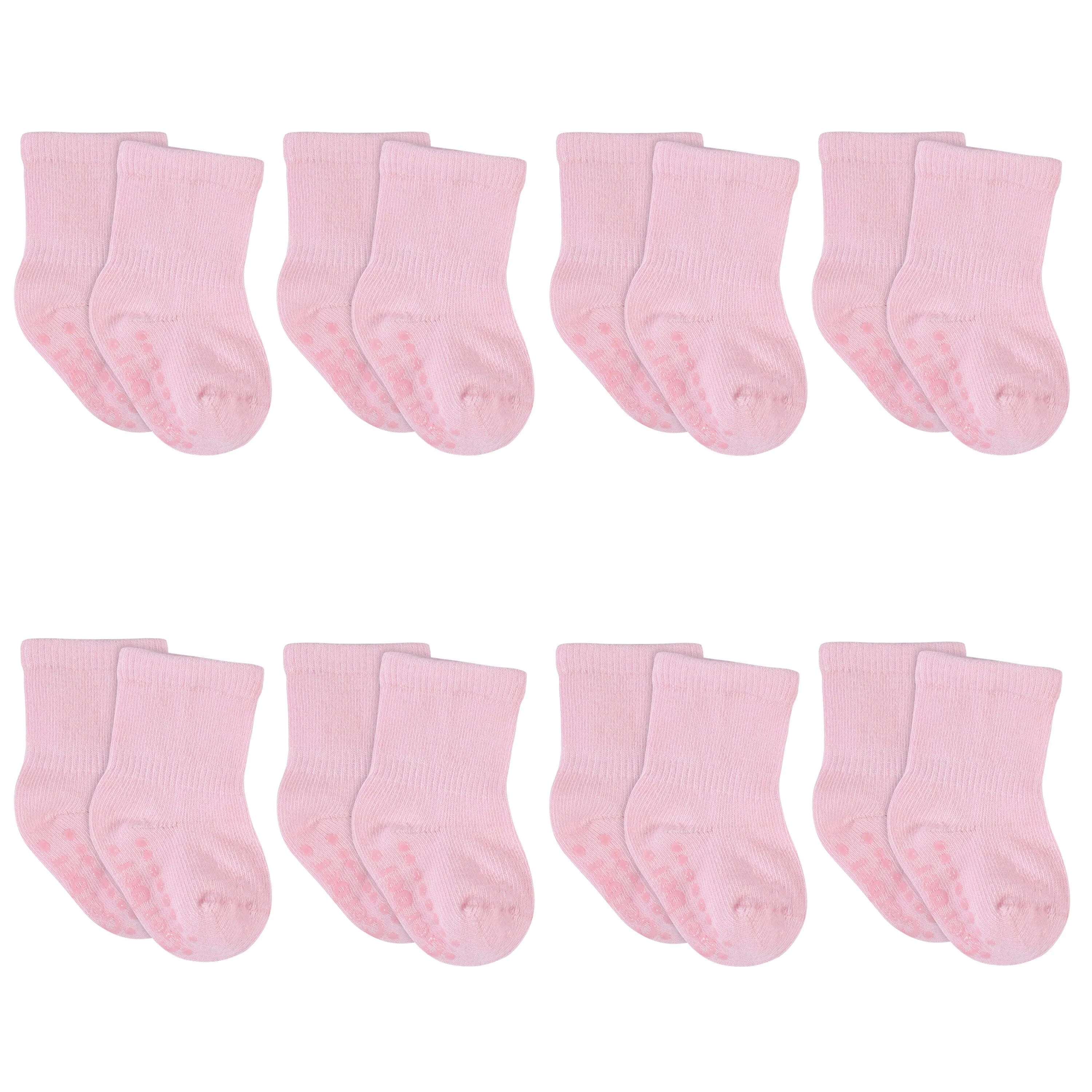 8-Pack Baby & Toddler Light Pink Wiggle Proof Jersey Crew Socks