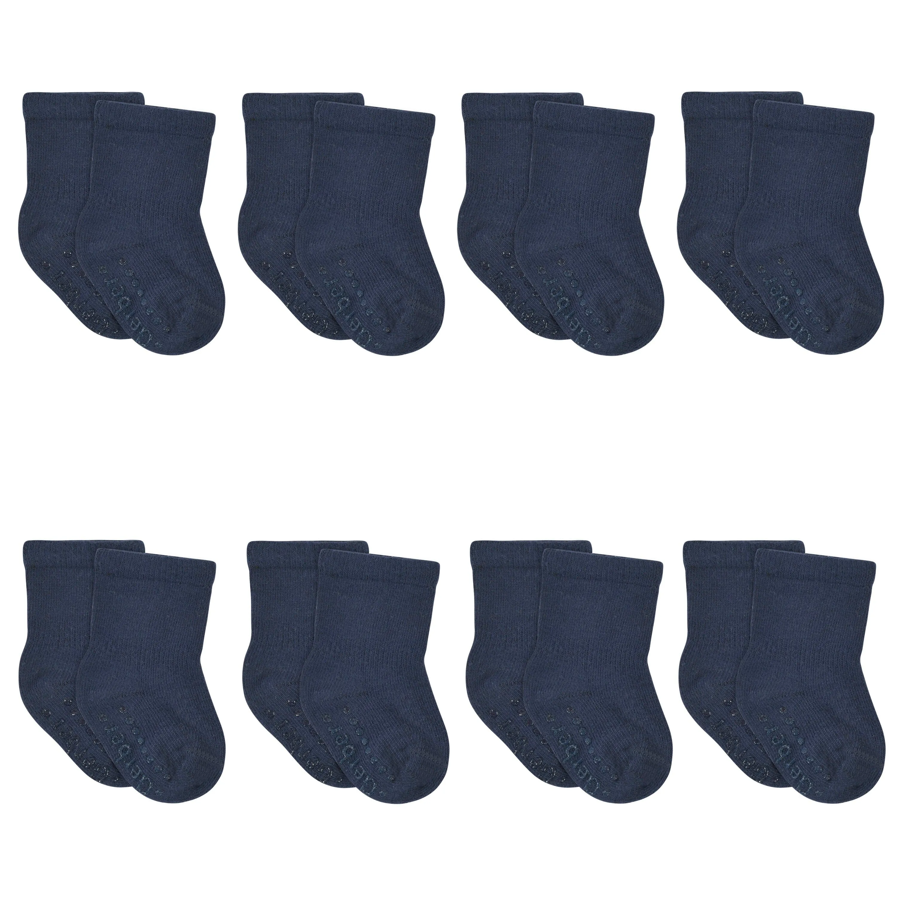 8-Pack Baby & Toddler Navy Wiggle Proof Jersey Crew Socks