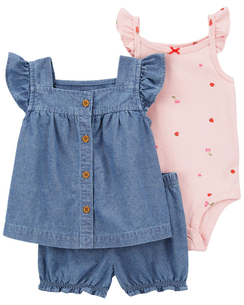 Carter's 3-Piece Cherry Chambray Little Short Set