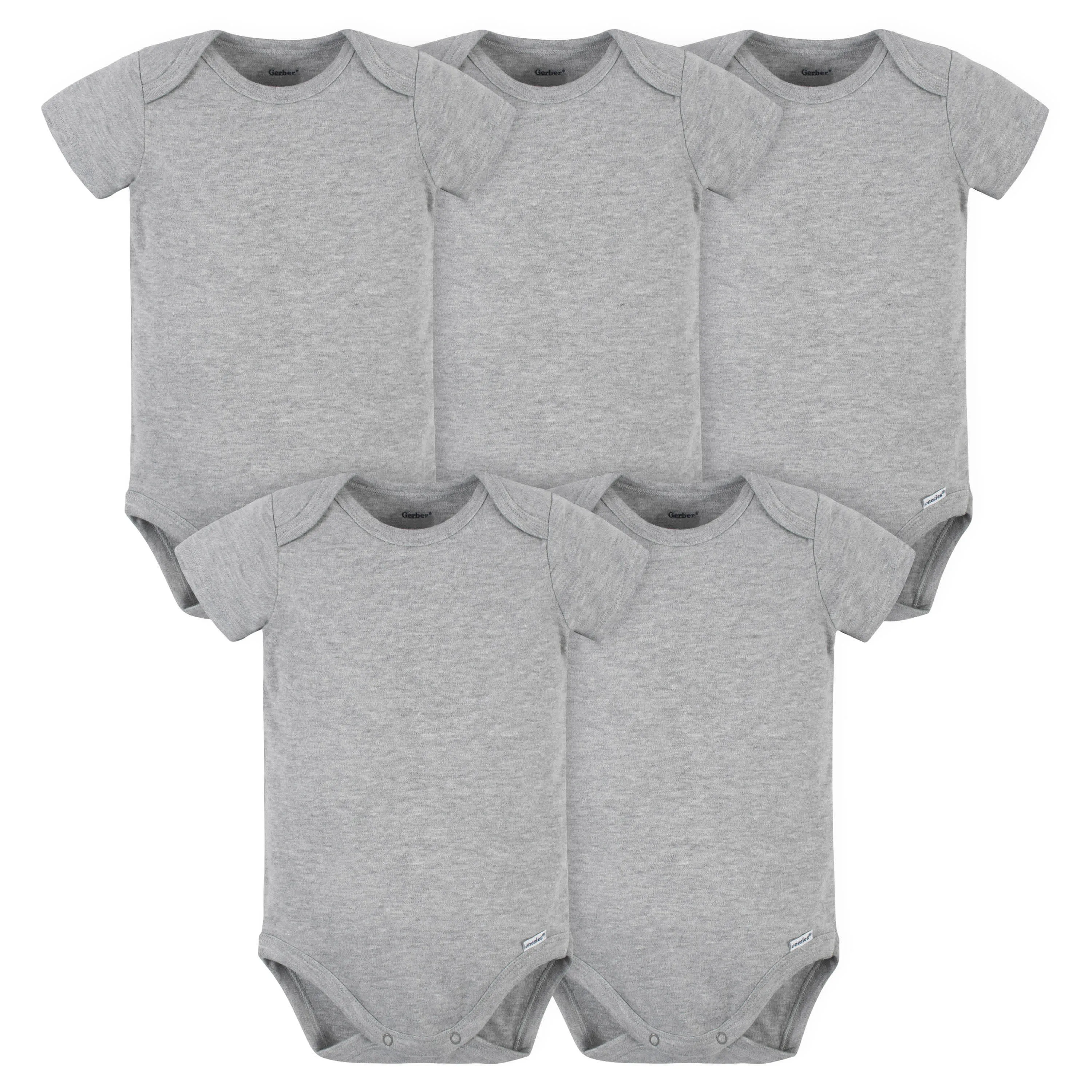 5-Pack Baby Heather Grey Premium Short Sleeve Onesies Bodysuits