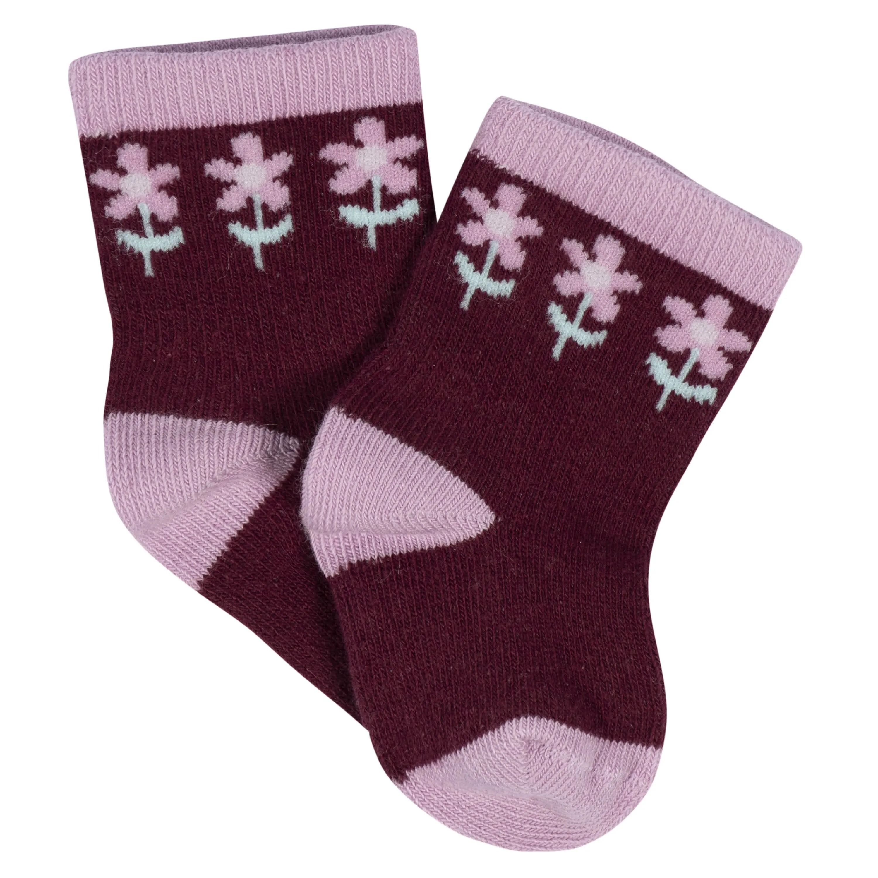 8-Pack Baby Girls Lavender Garden Jersey Wiggle Proof Socks