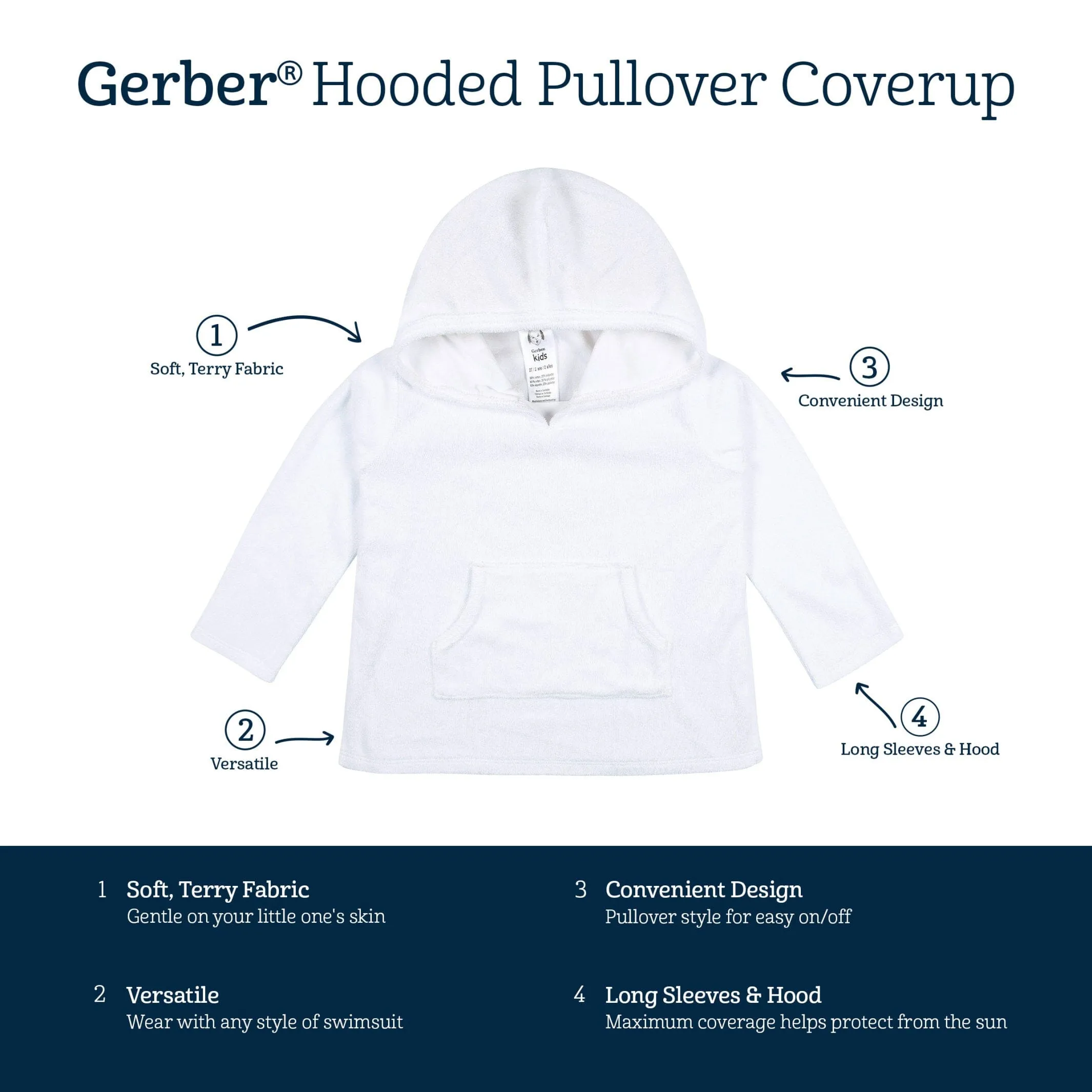 Baby & Toddler Girls Navy Hooded Kangaroo Pocket Terry Coverup