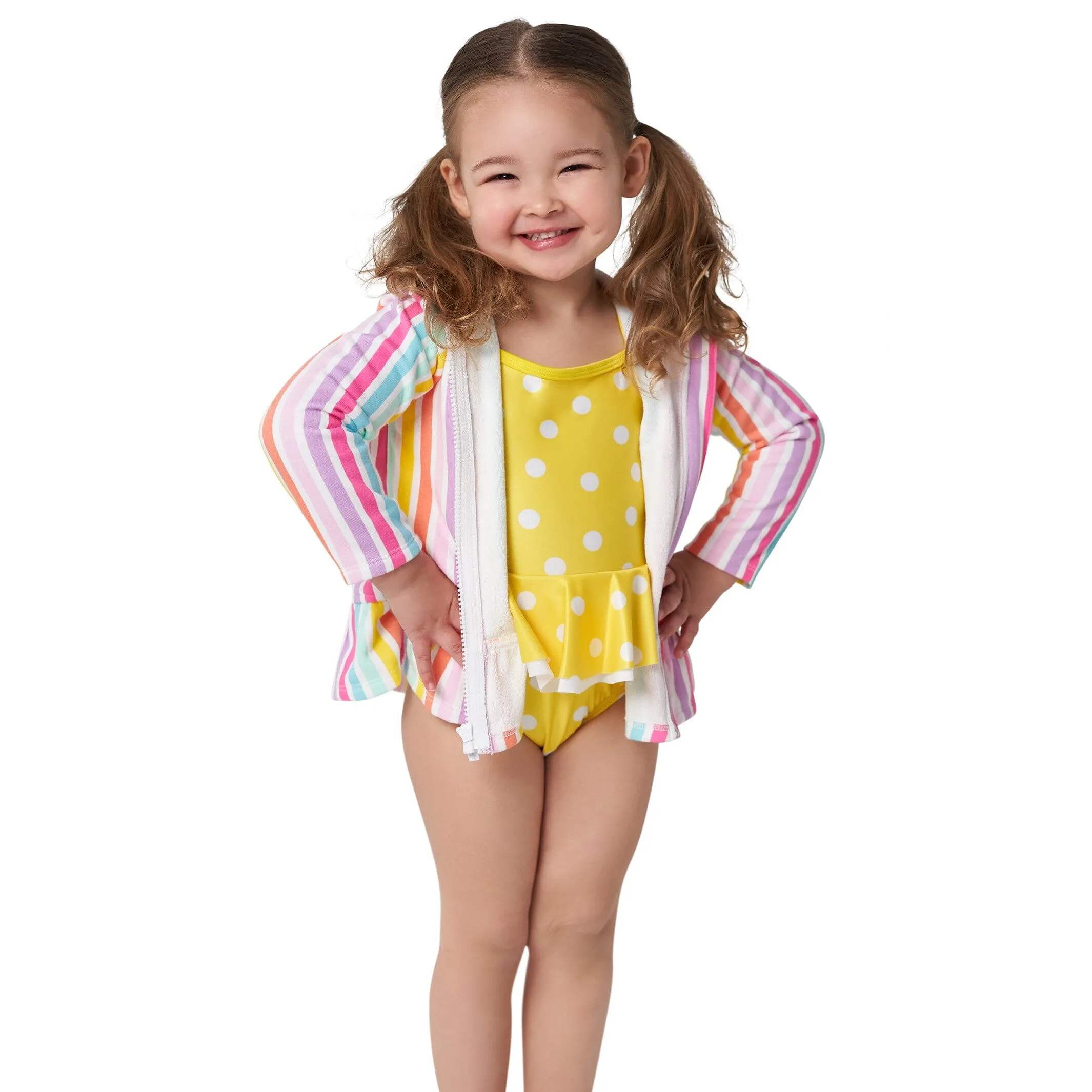Baby & Toddler Girls Rainbow Hooded Zip Front Terry Coverup