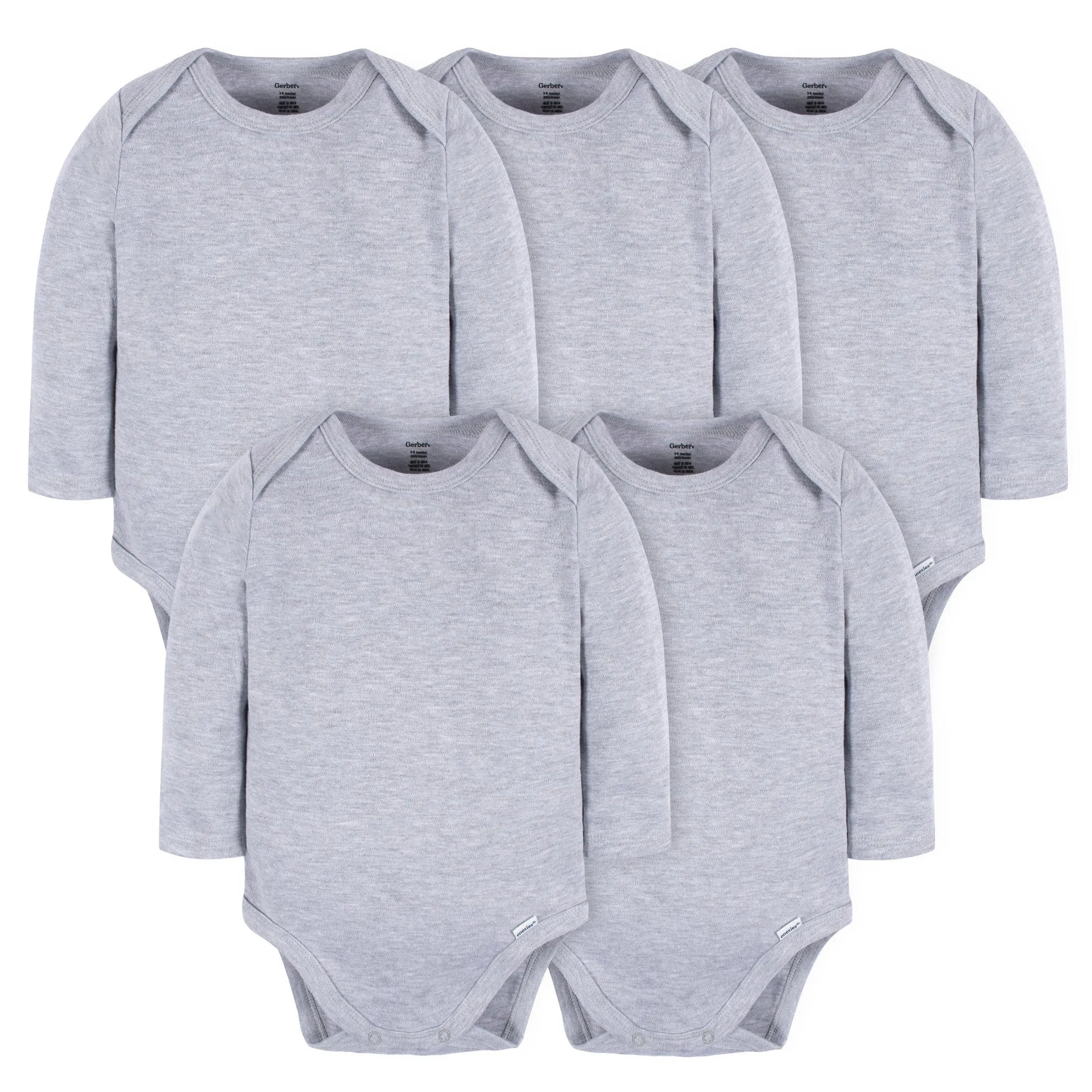 5-Pack Baby Heather Gray Premium Long Sleeve Onesies Bodysuits