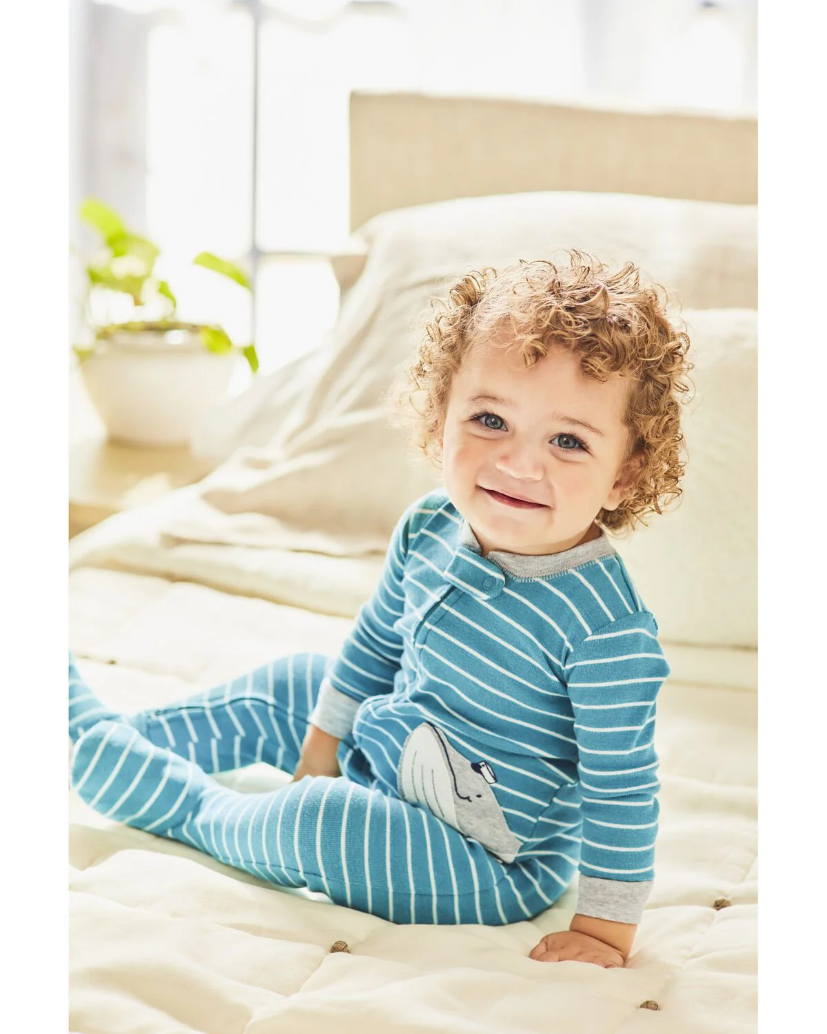 Carter's Baby 1-Piece Striped Whale 100% Snug Fit Cotton Footie Pajamas