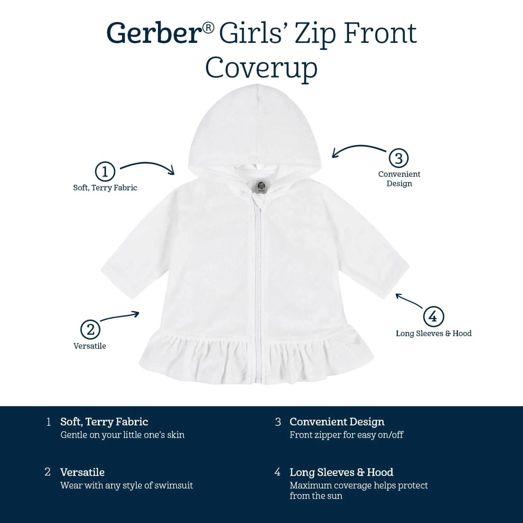 Baby & Toddler Girls Aqua Hooded Zip Front Terry Coverup