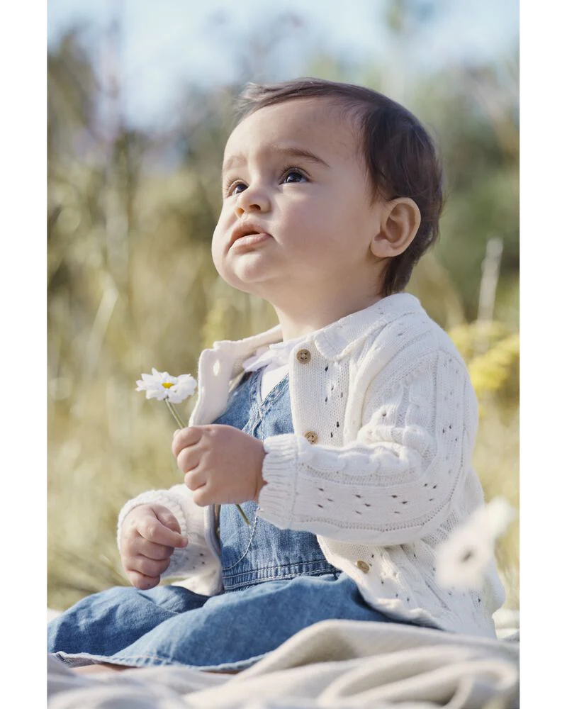 Oshkosh Pointelle Button-Front Sweater Knit Cardigan