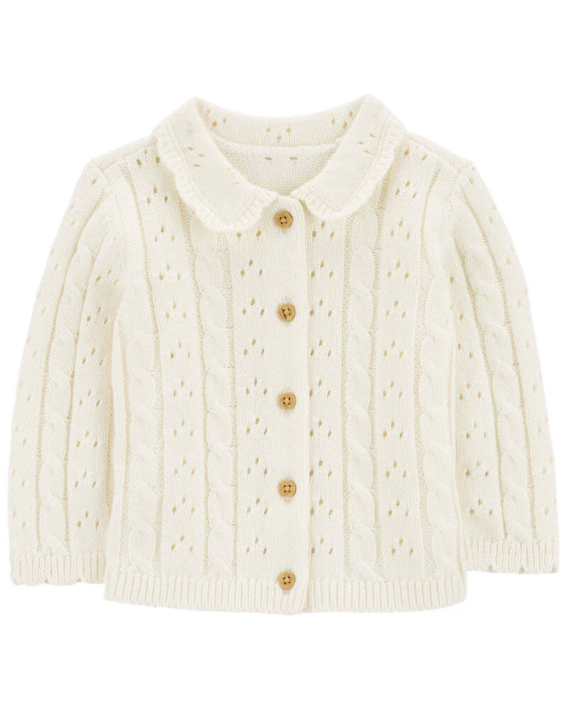 Oshkosh Pointelle Button-Front Sweater Knit Cardigan