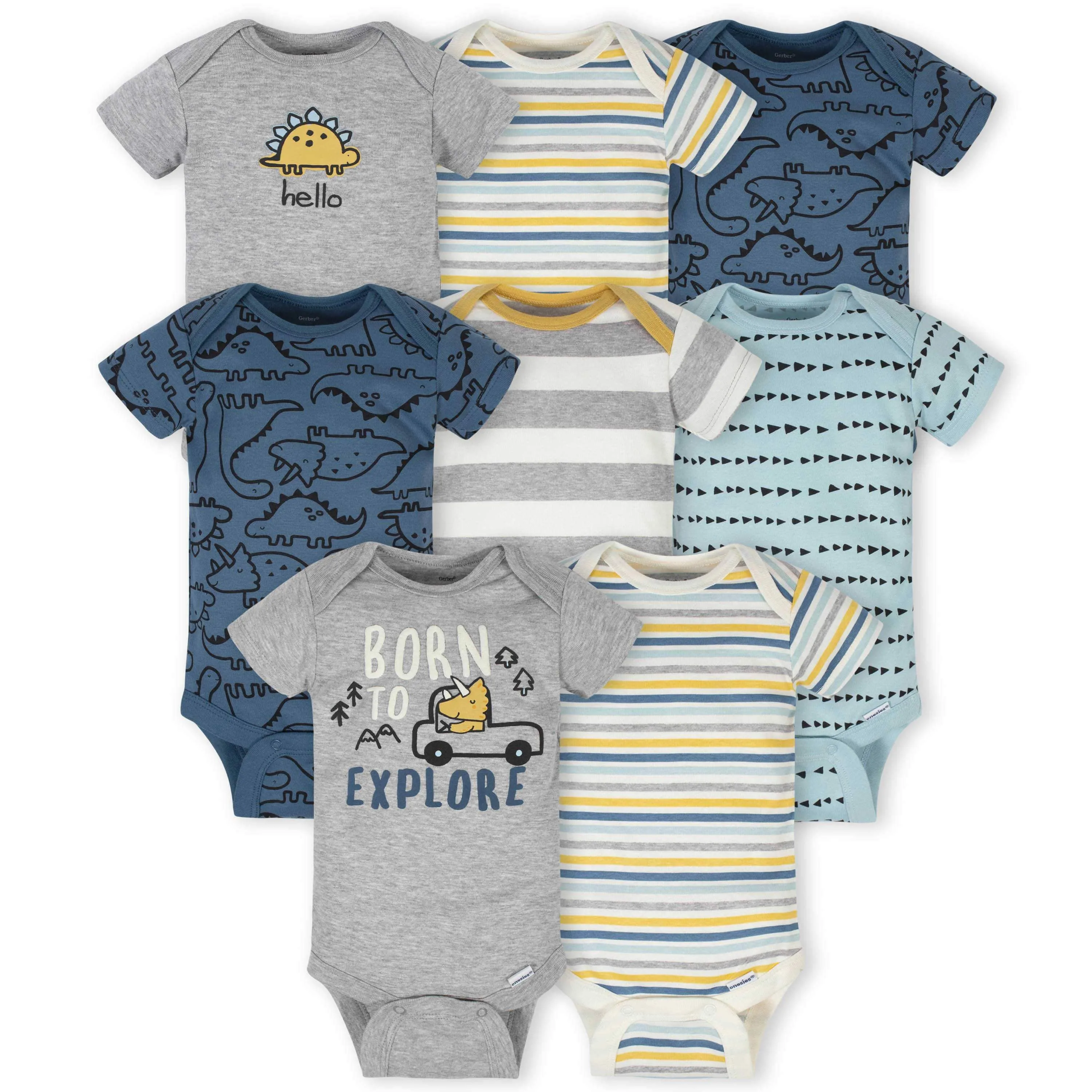 8-Pack Baby Boys Dinosaur Short Sleeve Onesies Bodysuits