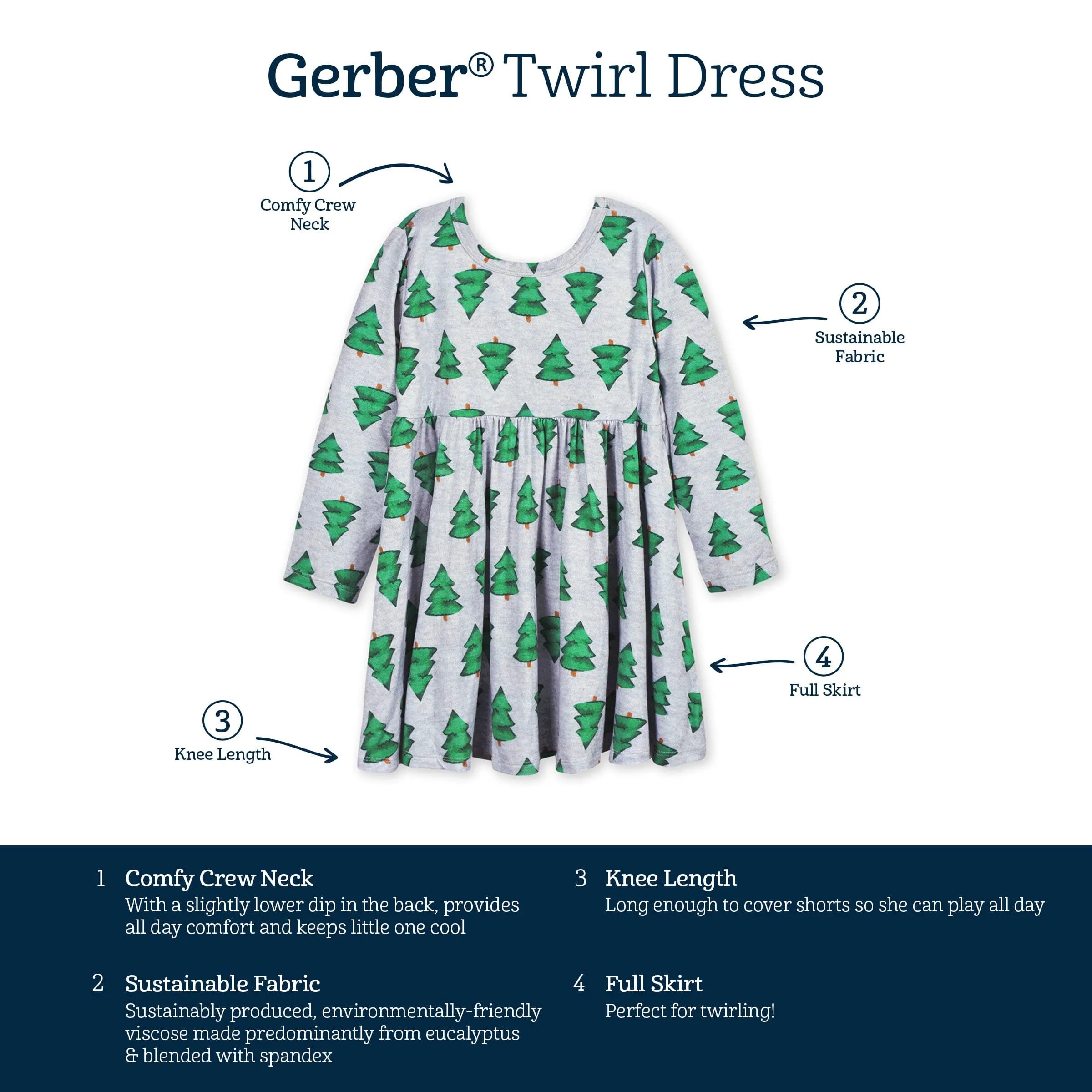 Infant & Toddler Girls Spruce Buttery Soft Viscose Made from Eucalyptus Holiday Twirl Dress