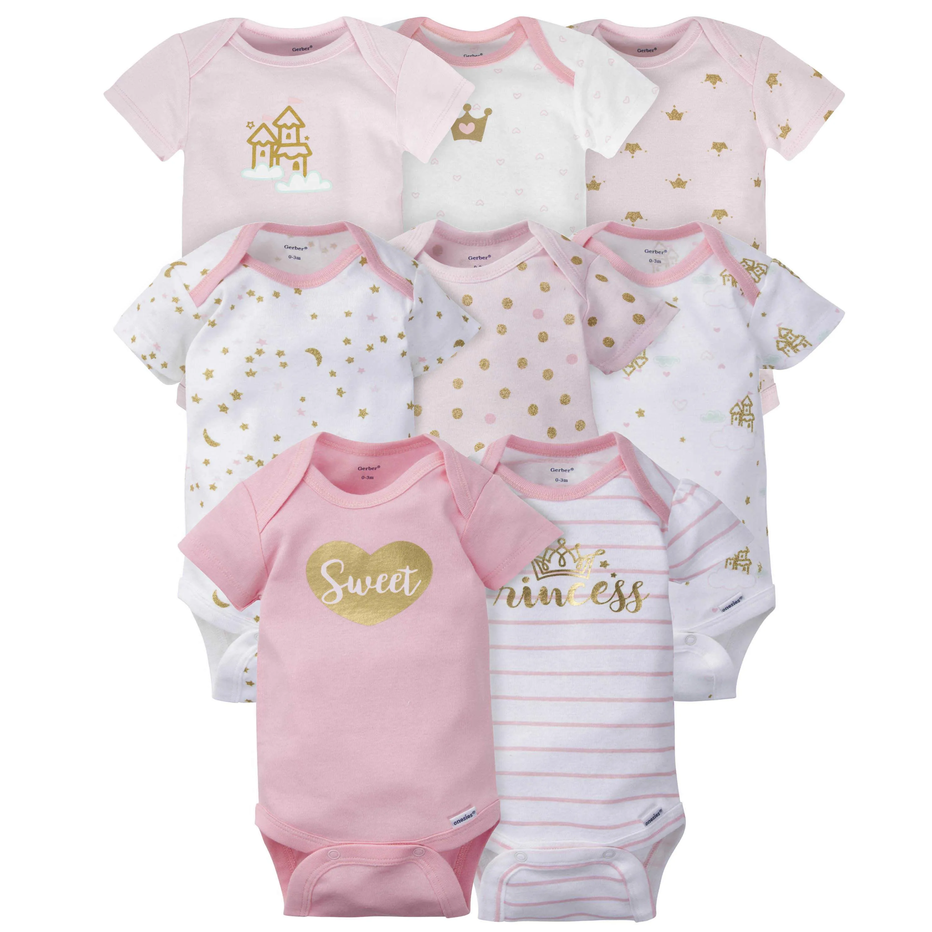 8-pack Baby Girls' Castle Short Sleeve Onesies Bodysuits