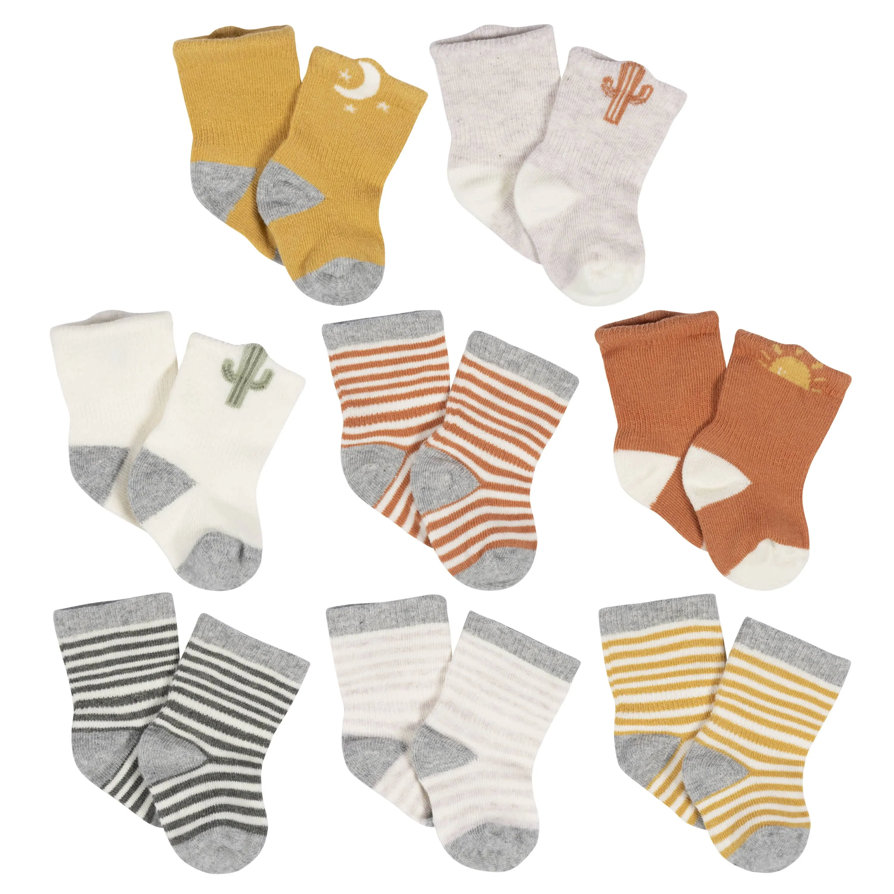8-Pack Baby Neutral Southwest Jersey Wiggle Proof Socks