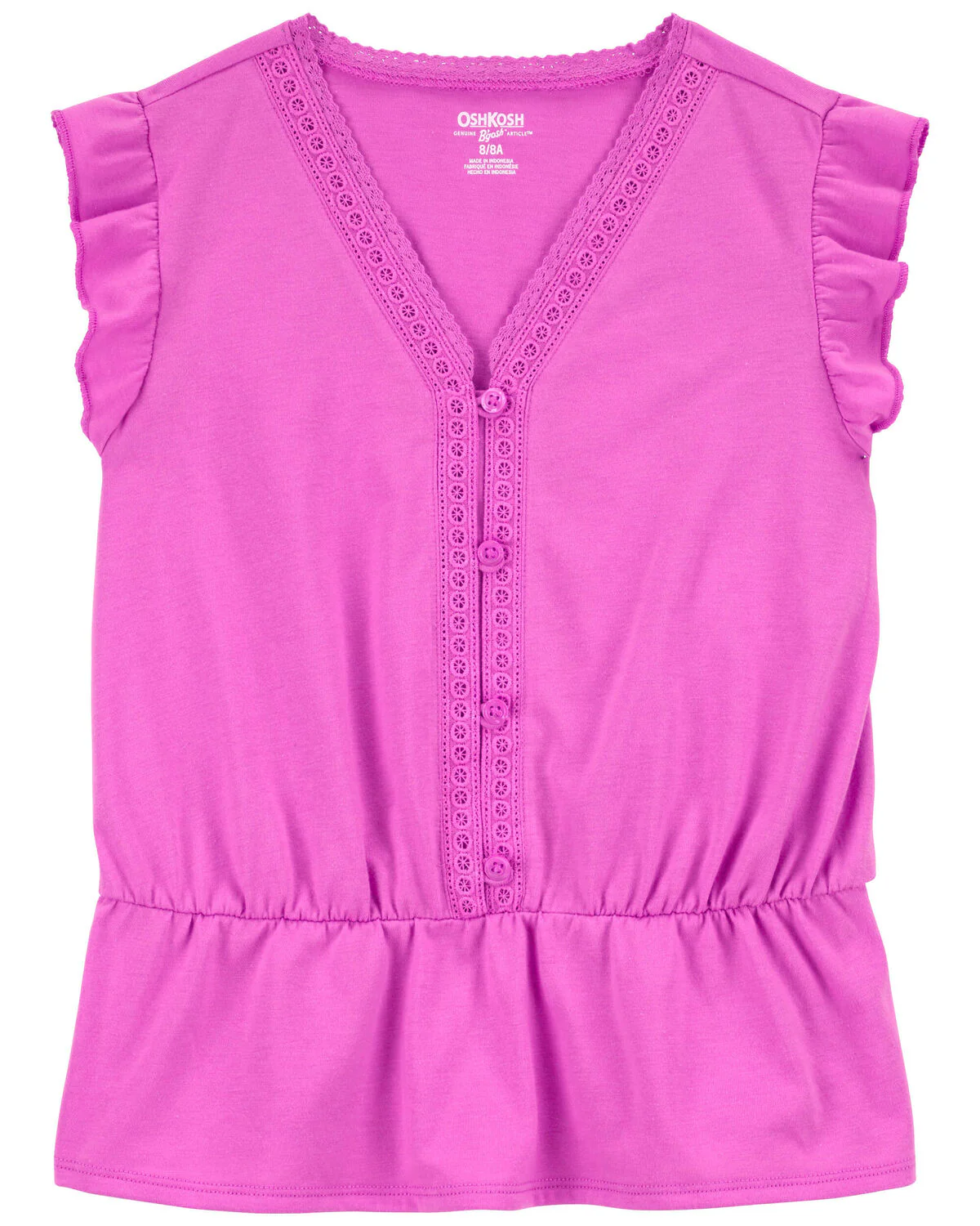 Oshkosh Kid Button-Front Flutter Top with Linen Cotton Drawstring Sun Shorts