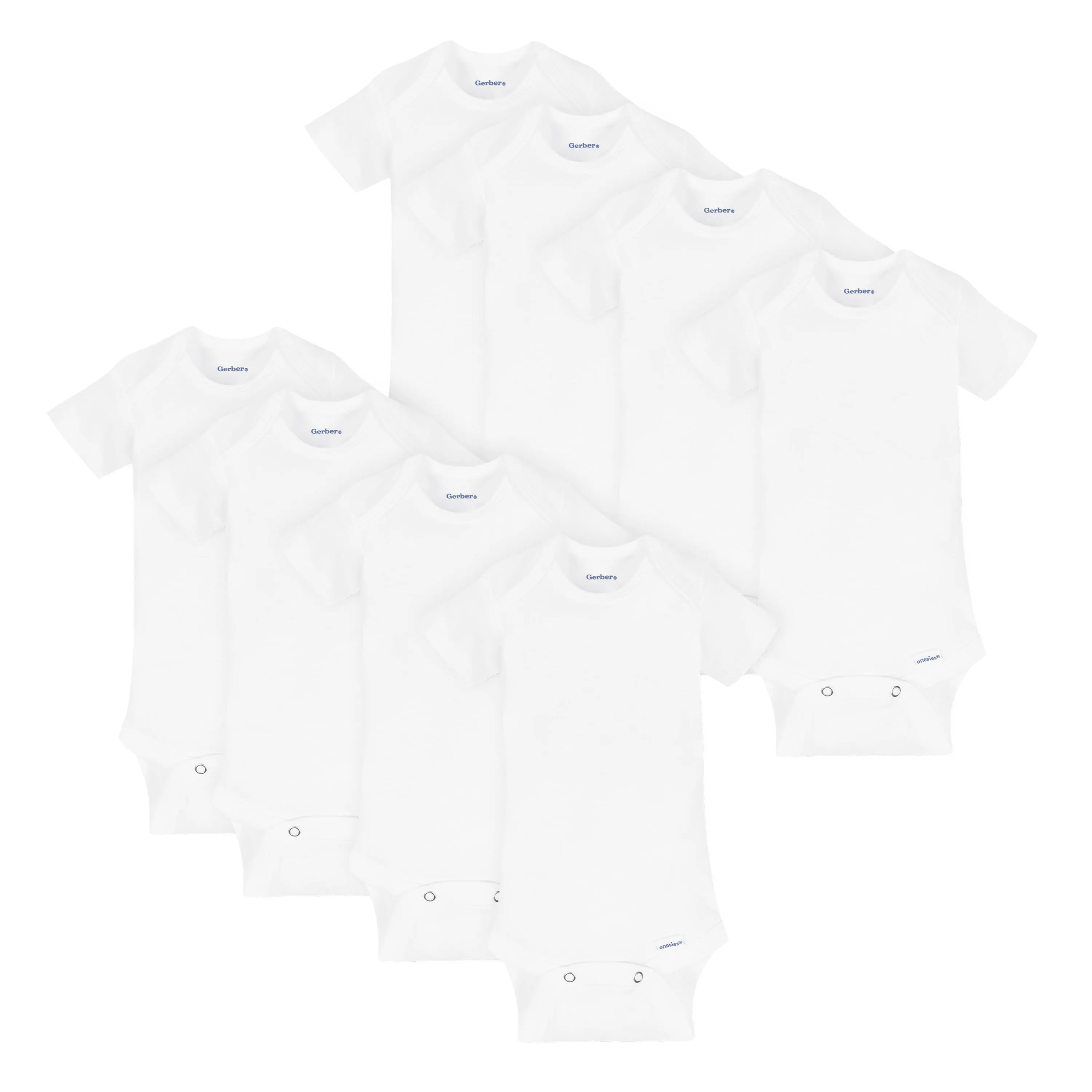 8-Pack Baby White Short-Sleeve Onesies Bodysuits