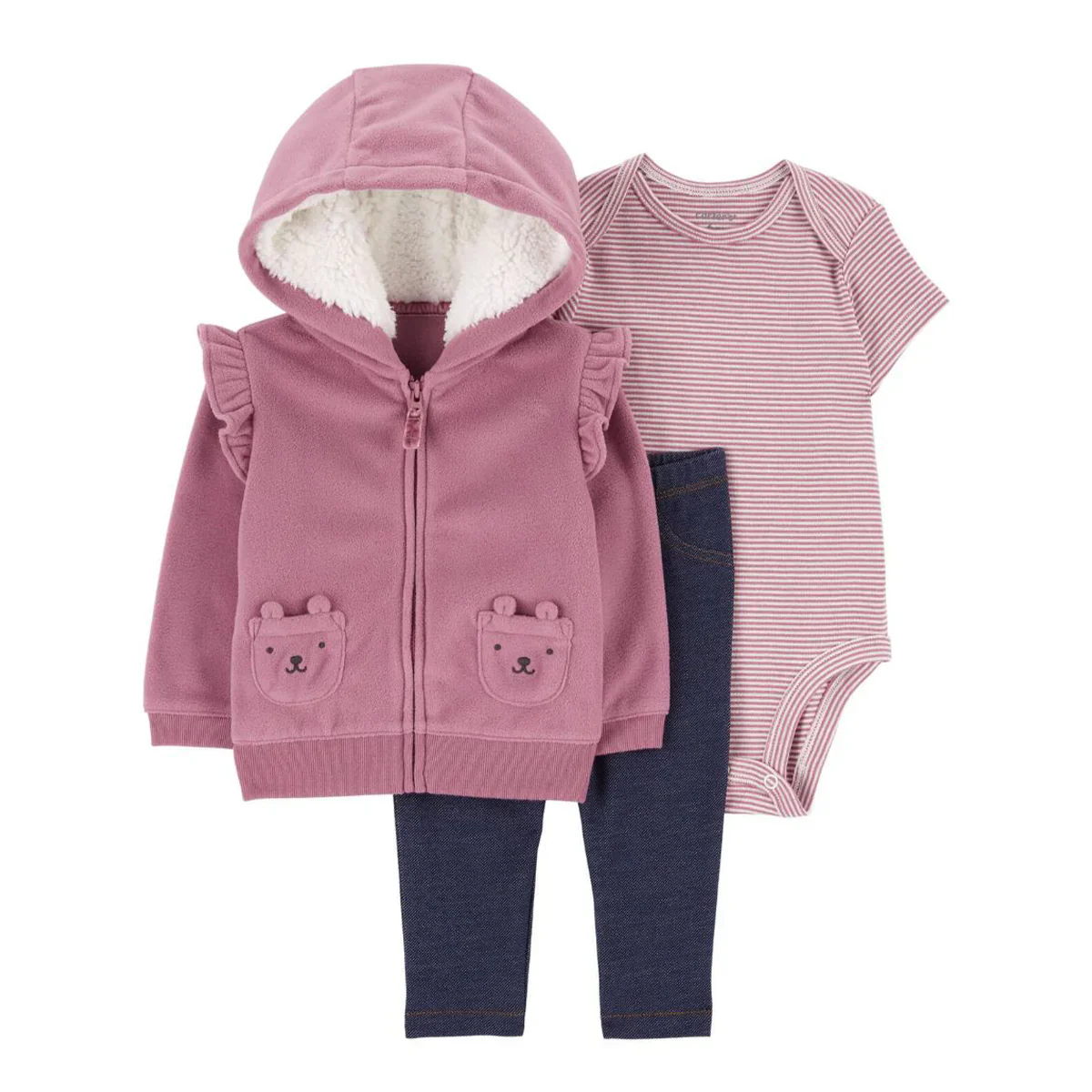 Carter's Baby Girls' Kitten Pink 3-Piece Fleece Cardigan Set