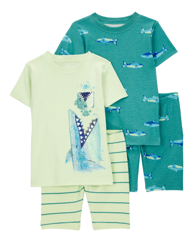 Carter's Baby Shark Print Snug Fit Cotton 4-Piece Pyjamas