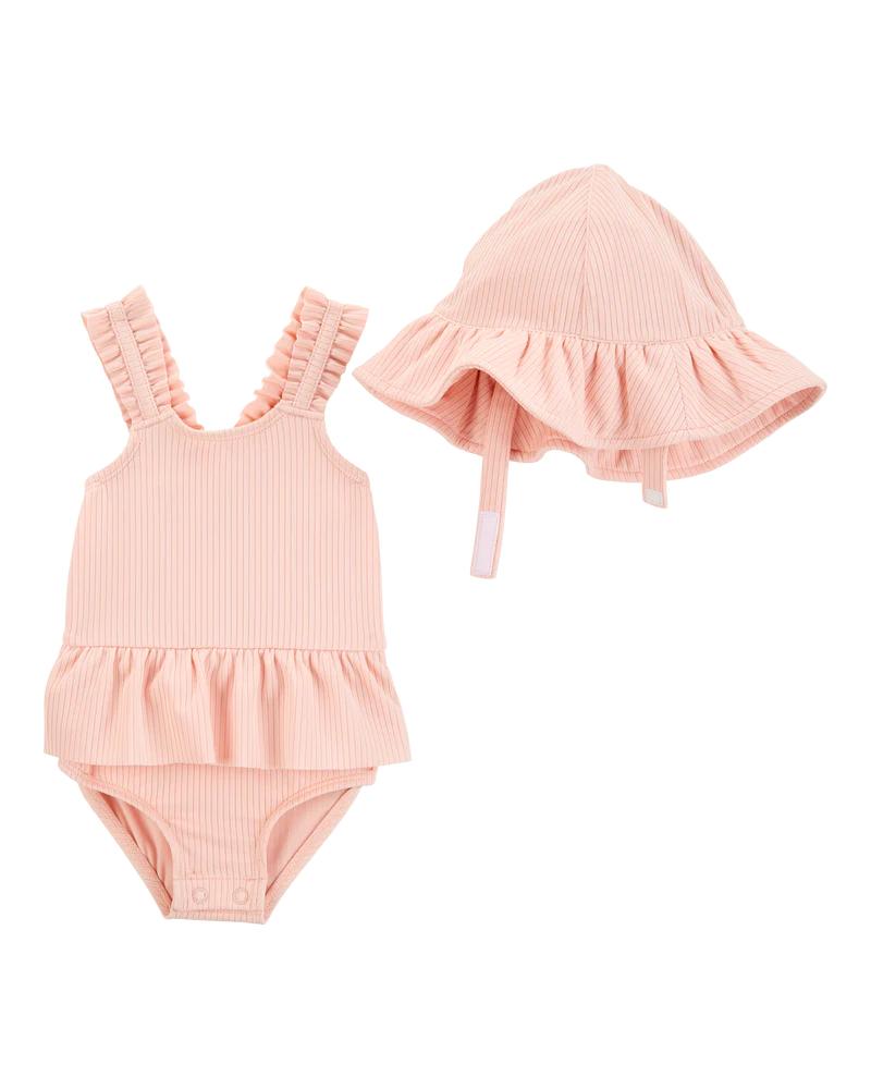 Carter's Baby 2-Piece Sun Hat & Ruffle 1-Piece Swimsuit Set