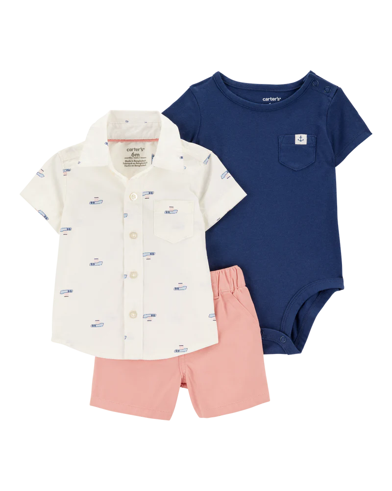 Carter's Baby 3-Piece Boat Outfit Set - Pink/Navy/Cream