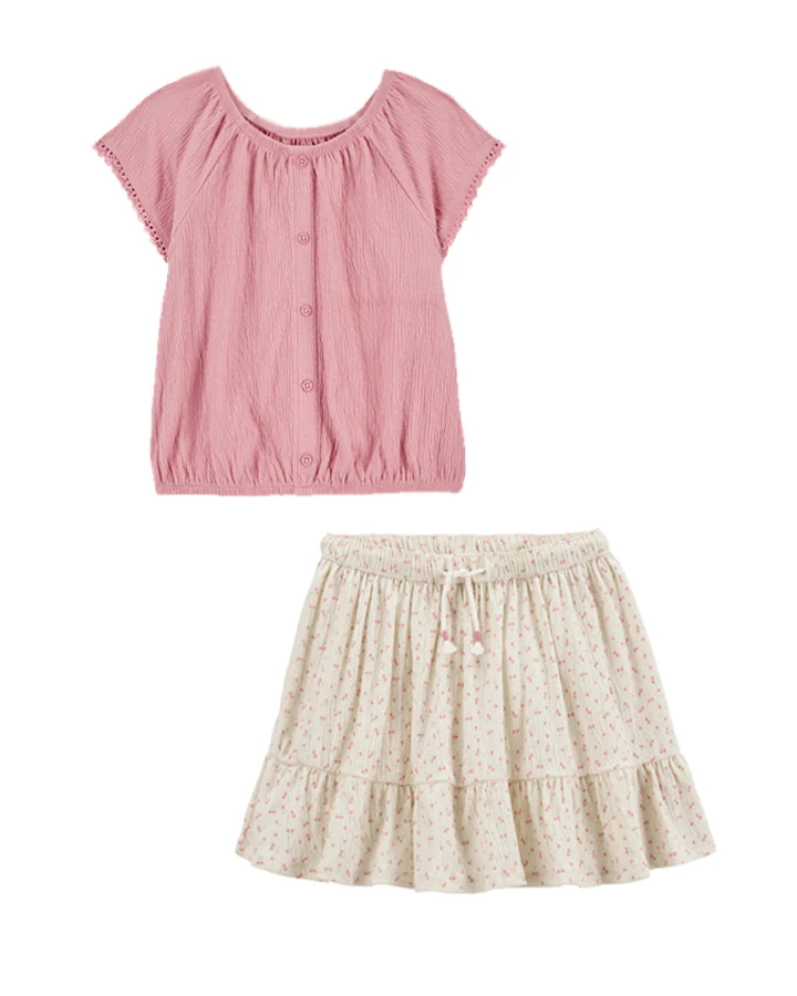 Carter's Kid Solid Short-Sleeve Fashion Top with Cherry Skort
