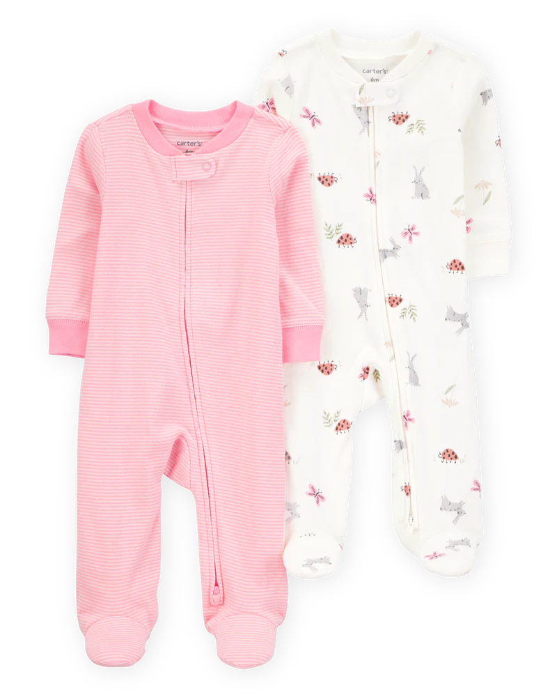 Carter's Baby 2-Pack Print 2-Way Zip Cotton Sleep and Play