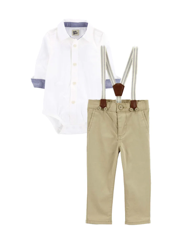 Oshkosh Button-Front Bodysuit with Twill Suspender Pants