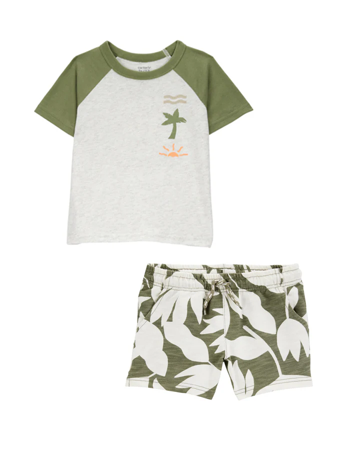 Carter's Toddler Tropical Cotton Blend Short-Sleeve Tee with French Terry Shorts