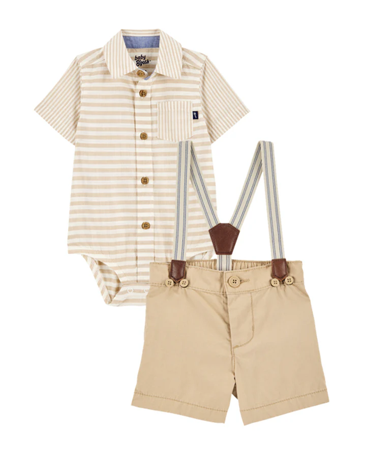 Oshkosh Baby Striped Button-Front Short-Sleeve Bodysuit with Suspender Shorts