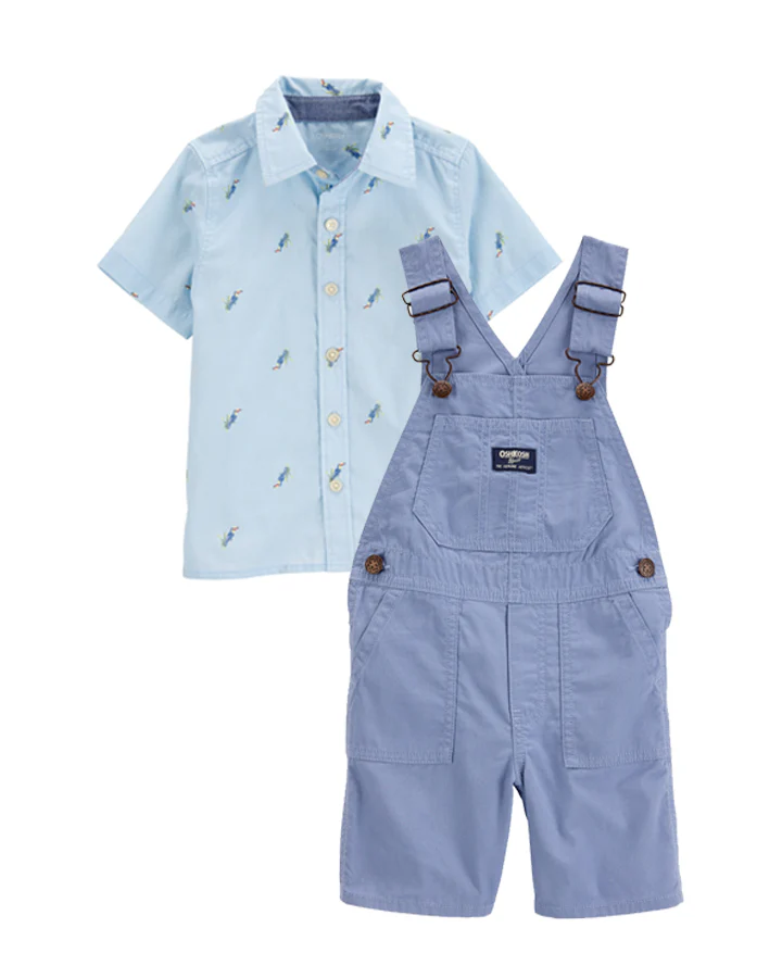 Oshkosh Toddler Toucan Print Short-Sleeve Button-Front Shirt with Knit Shortalls