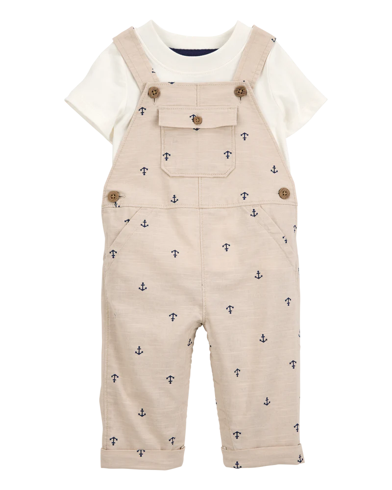 Carter's Baby 2-Piece Anchor Tee & Overall Set - Tan/Ivory