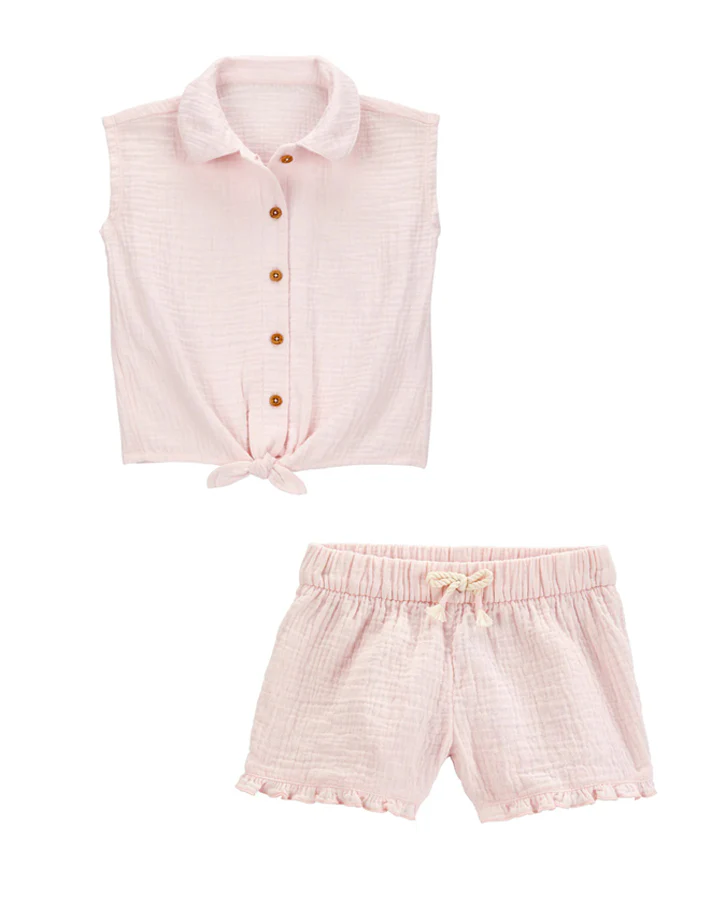 Carter's Toddler Solid Sleeveless Fashion Top with Ruffle Gauze Shorts - Pink