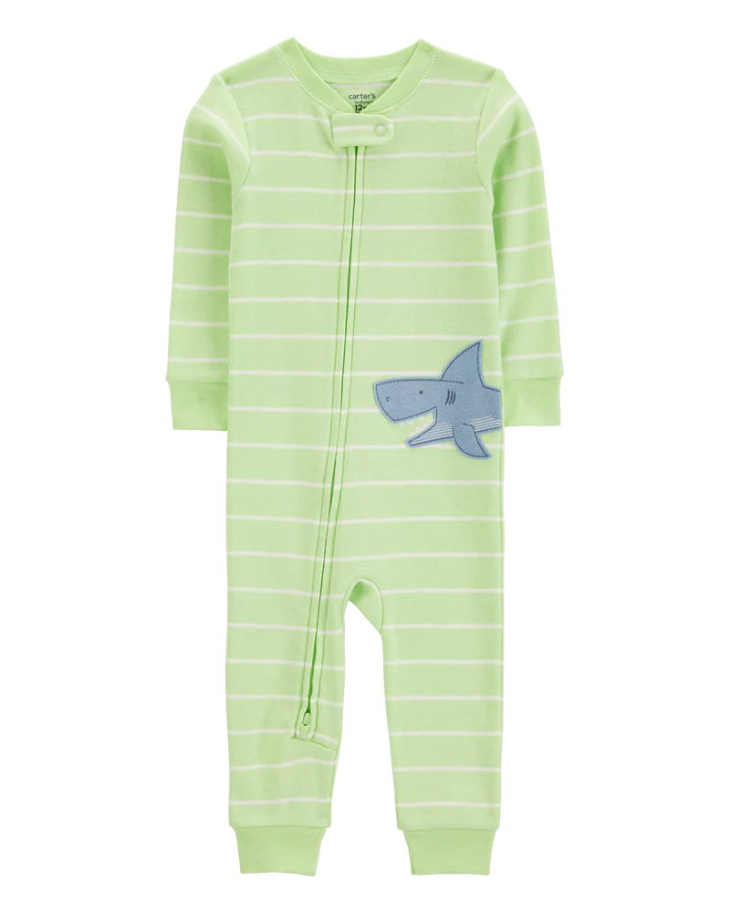 Carter's ToddlerShark Striped Snug Fit Cotton Footless 1-Piece Pyjamas - Green