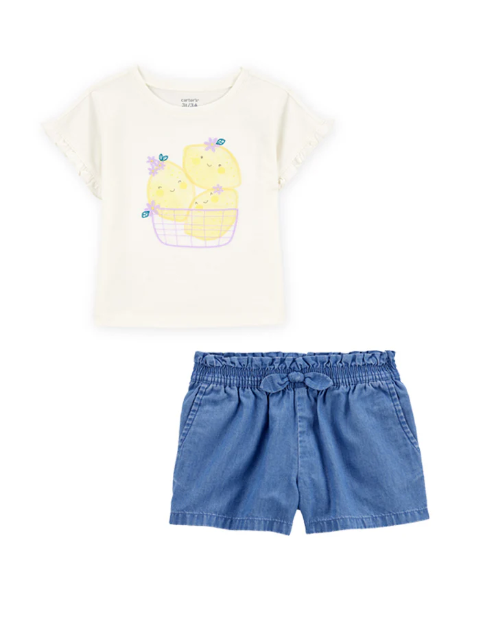 Carter's Toddler Short-Sleeve Lemon Fashion Top with Chambray Pull-On Shorts