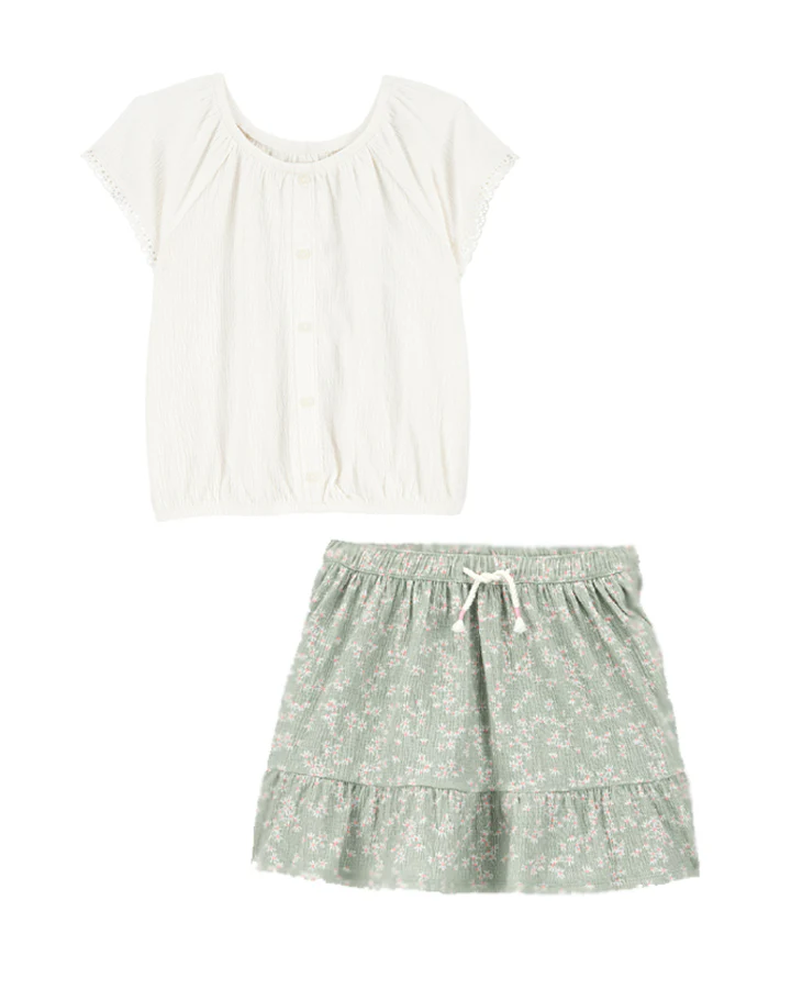Carter's Kid Solid Short-Sleeve Fashion Top with Floral Crinkle Skirt