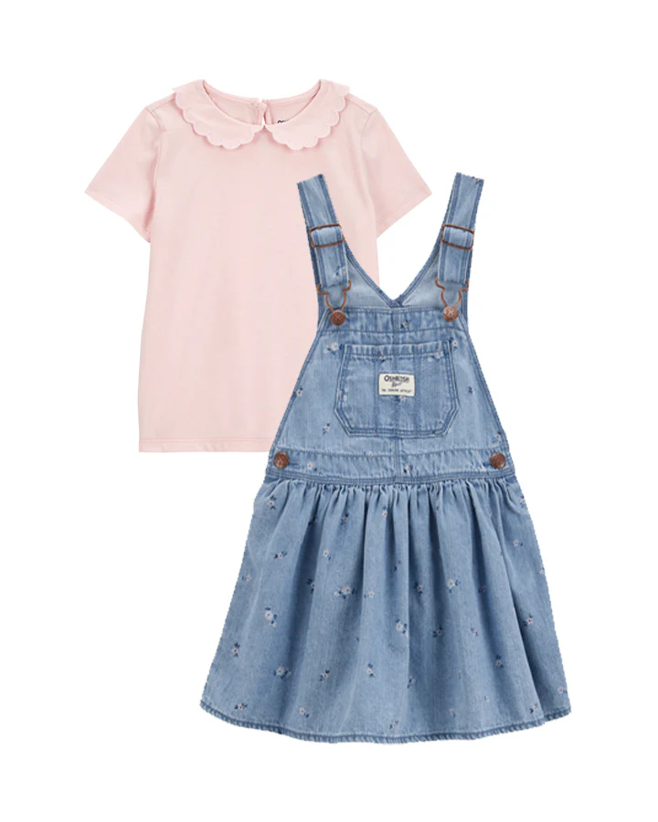 Oshkosh Toddler Scalloped Collar Short-Sleeve Top with Floral Knit Jumper Dress
