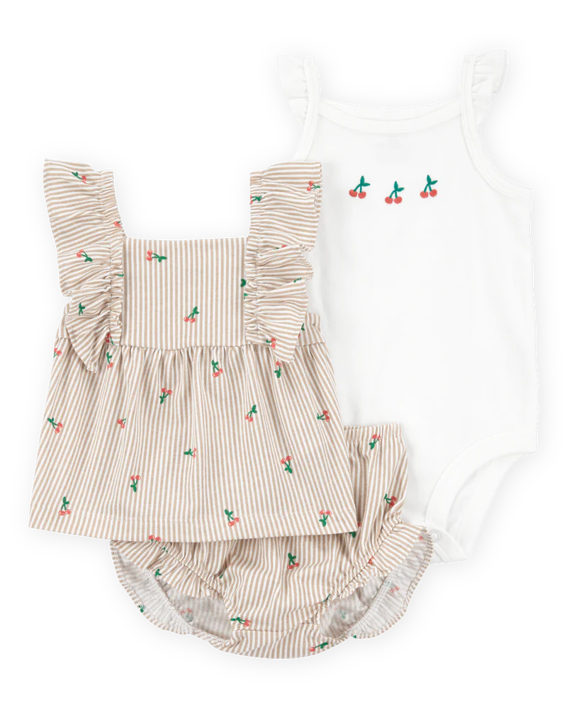 Carter's Baby 3-Piece Striped Cherry Print Little Short Set