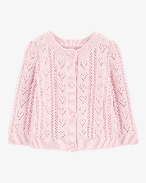 Oshkosh Baby Heart Button-Front Sweater Knit Cardigan - Pink