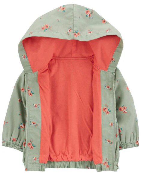 Oshkosh Baby Floral Print Hooded Jacket with Belted Eyelet Joggers