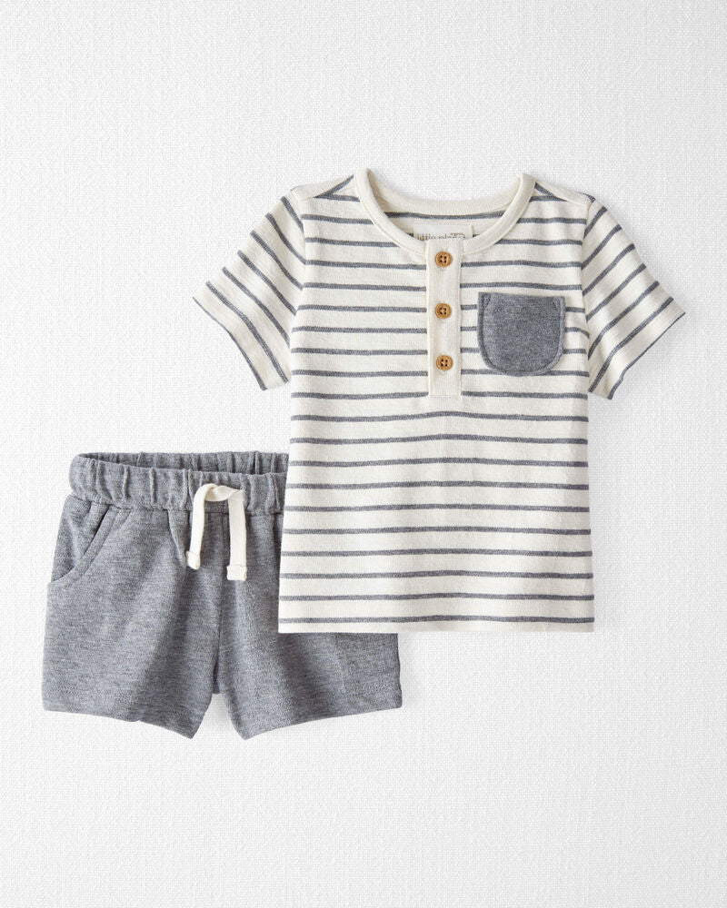 LITTLE PLANET Baby 2-Piece Henley Tee and Shorts Set Made with Organic Cotton