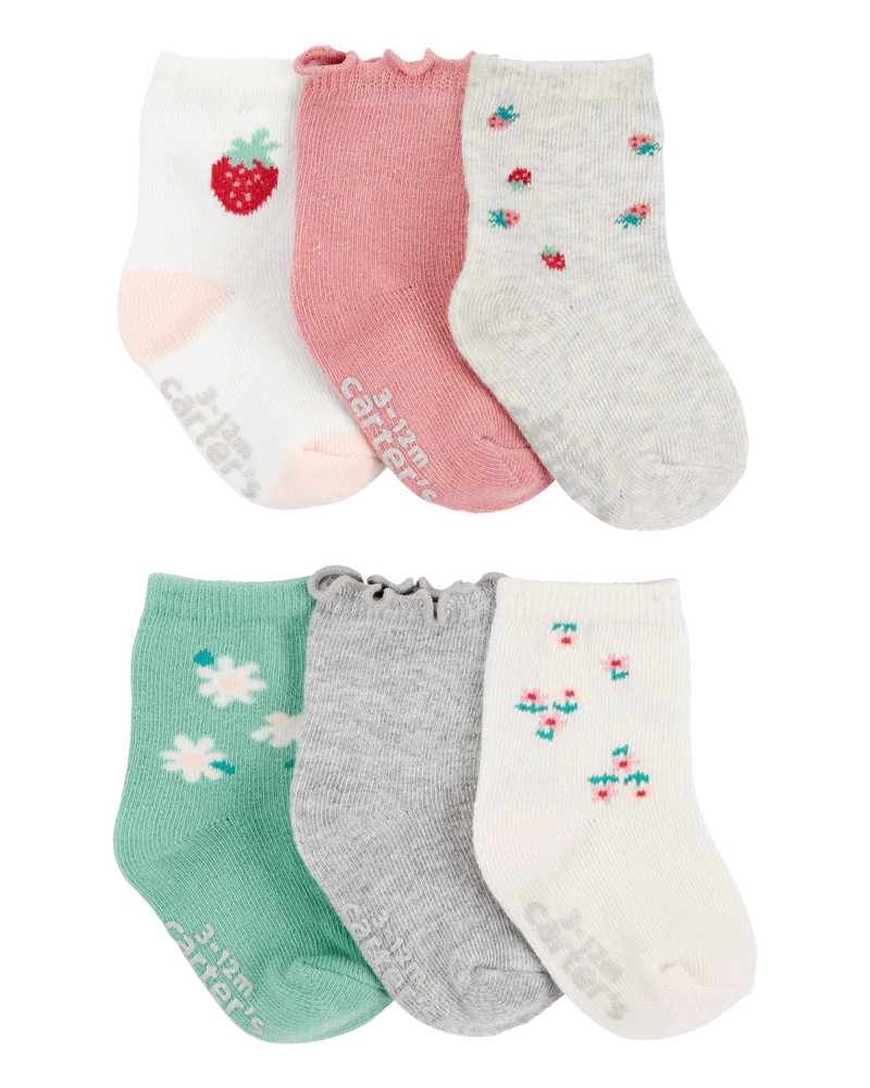 Carter's Baby 6-Pack Berry Flower Crew Socks
