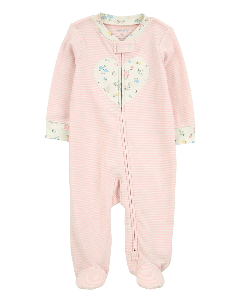 Carter's Baby Striped Heart 2-Way Zip Cotton Sleep and Play