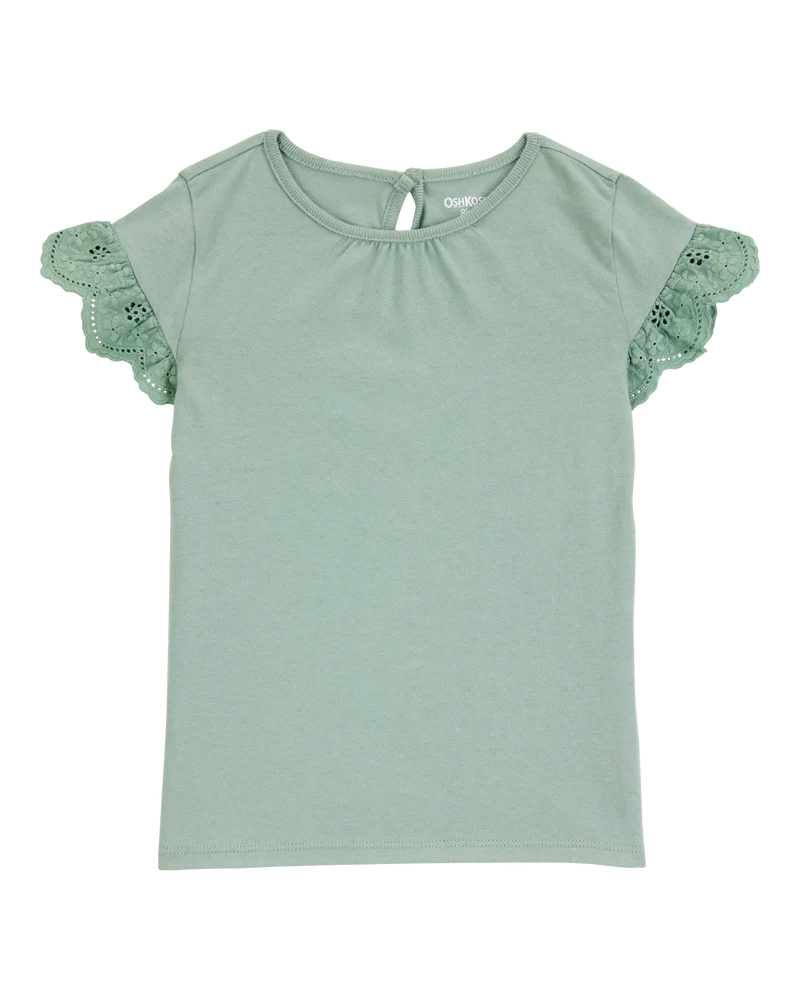 Oshkosh Toddler Flutter Sleeves Short-Sleeve Fashion Top - Green