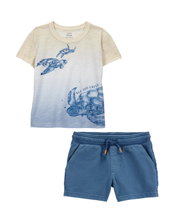 Carter's Toddler Turtle Short-Sleeve Tee with Pull-On French Terry Rec Shorts