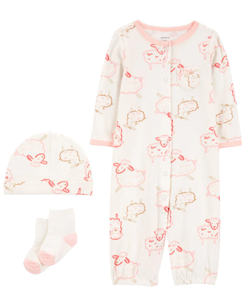 Carter's Baby Pink Sheep 3-Piece Converter Gown Set