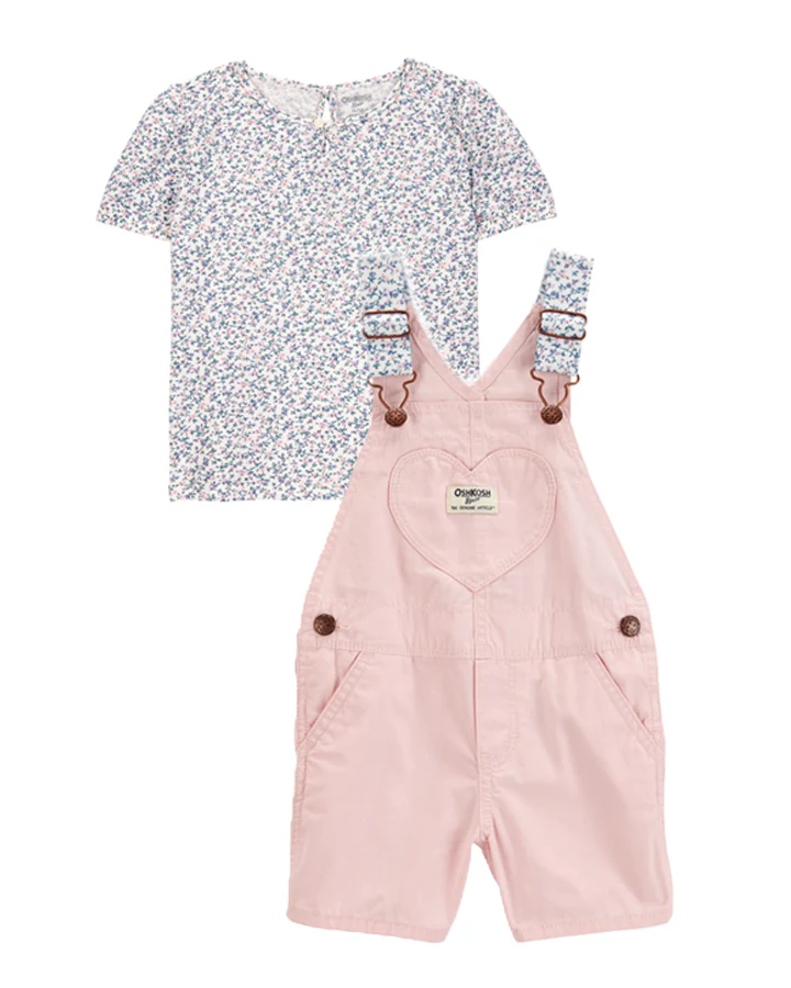 Oshkosh Toddler Short-Sleeve Floral Fashion Top with Heart Knit Shortalls