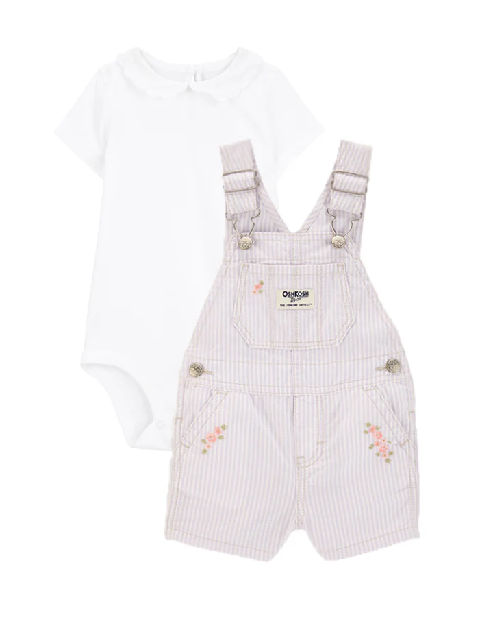 Oshkosh Baby Floral Striped Shortalls with Short-Sleeve Bodysuit